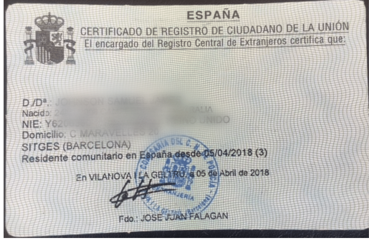 The old green paper Spanish Residency card (officially your Certificado de Registro de Ciudadano de la Unión Europea but often called your "NIE,")