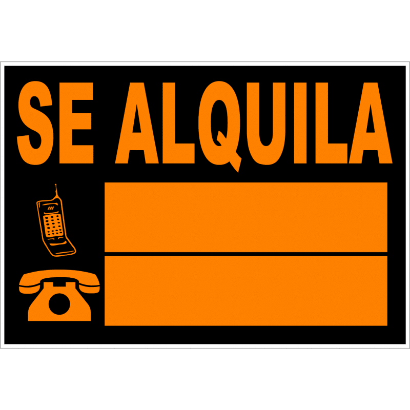 An orange sign saying "Se Alquila" with spaces for phone numbers used for short-term rentals in Spain.