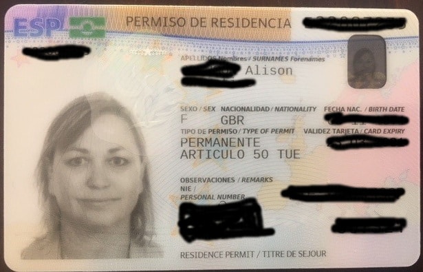 Example of a TIE Spanish Residency card.