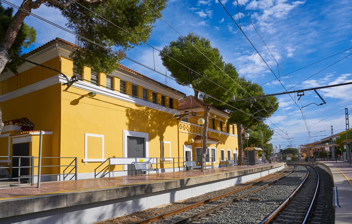 The pretty train station at La Cañada, one of the Best Valencia Neighborhoods for families.