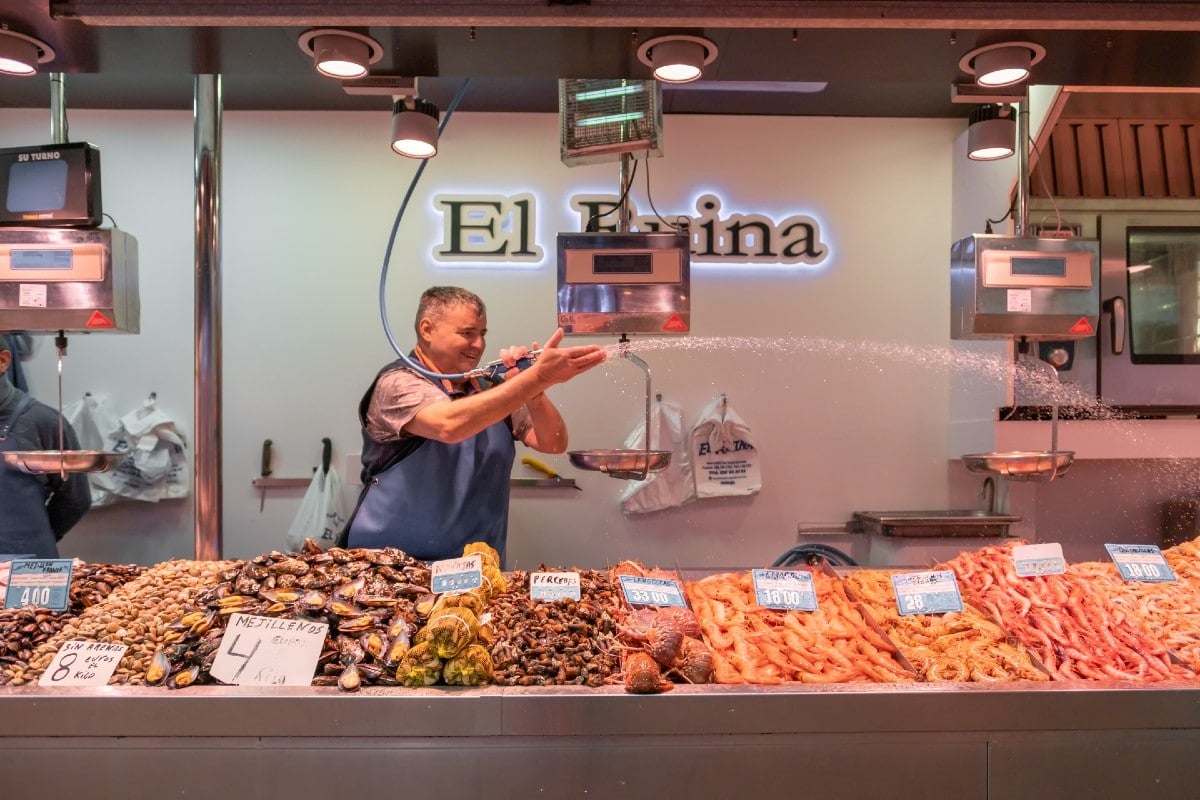 Seafood stall in the Mercado Central de Atarazanas in Malaga